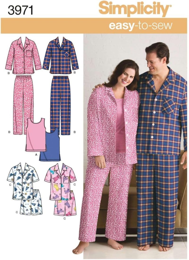 Simplicity Easy To Sew Men and Women's Matching Pajamas Sewing Patterns, Sizes S-L - Image 1